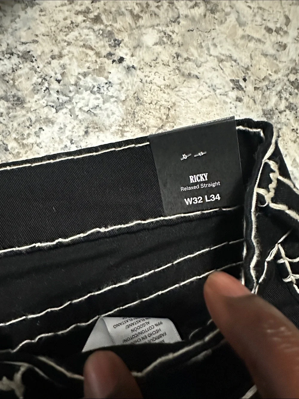 True Religion Men Black Jeans with White Contrast Stitching